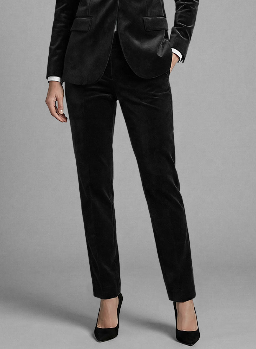 Women's Black Velvet Tuxedo Suit - StudioSuits