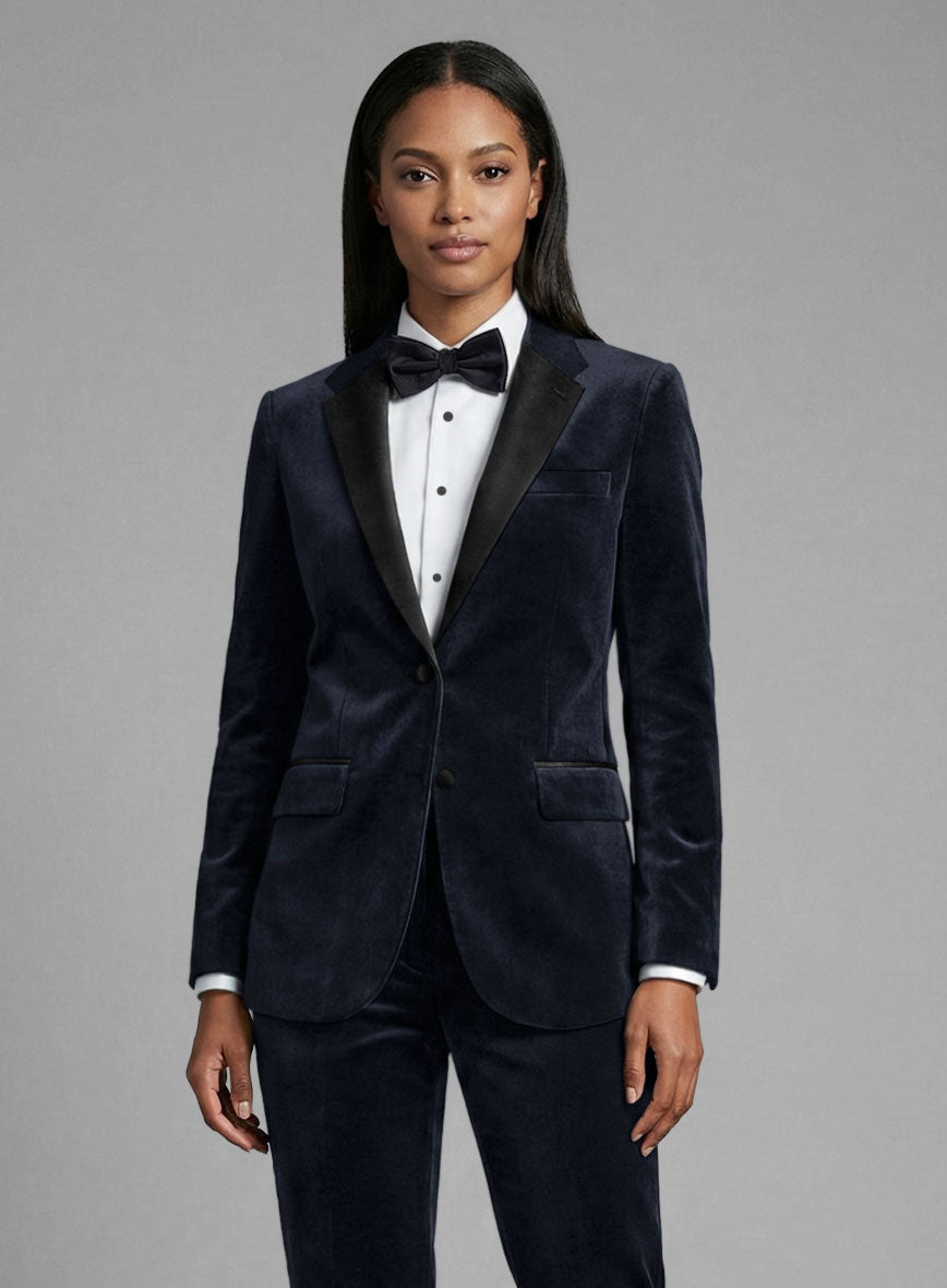 Women's Blue Velvet Tuxedo Jacket - StudioSuits