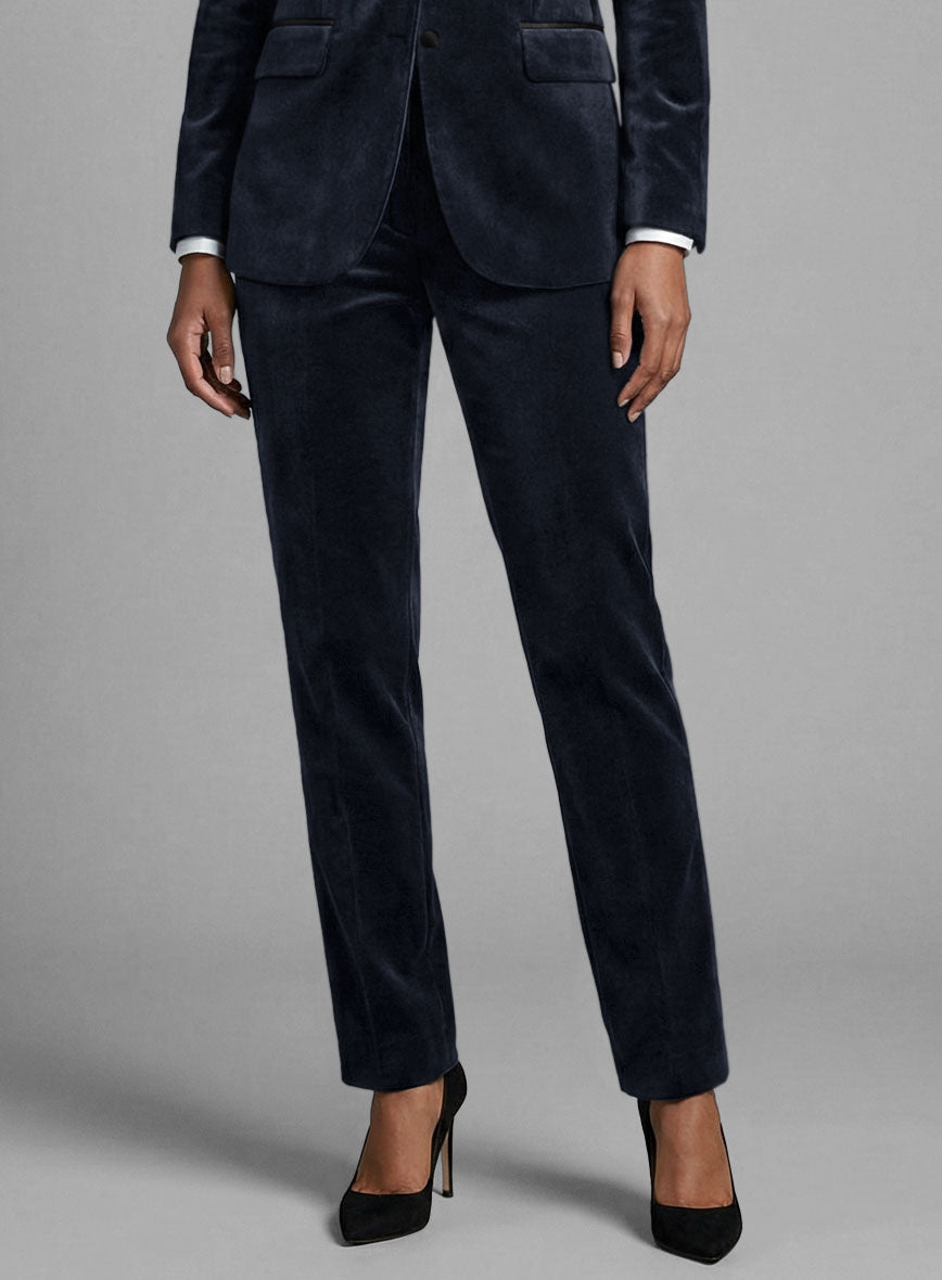 Women's Blue Velvet Tuxedo Suit - StudioSuits