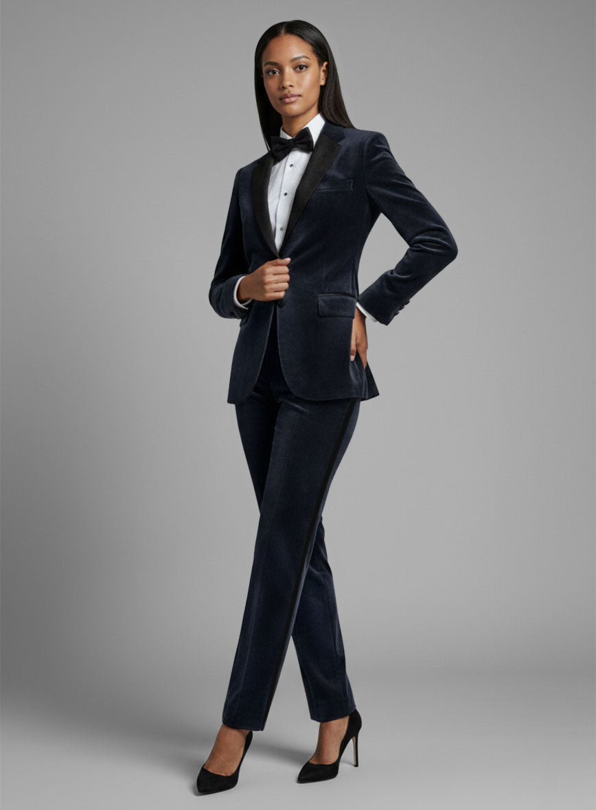 Women's Blue Velvet Tuxedo Suit - StudioSuits
