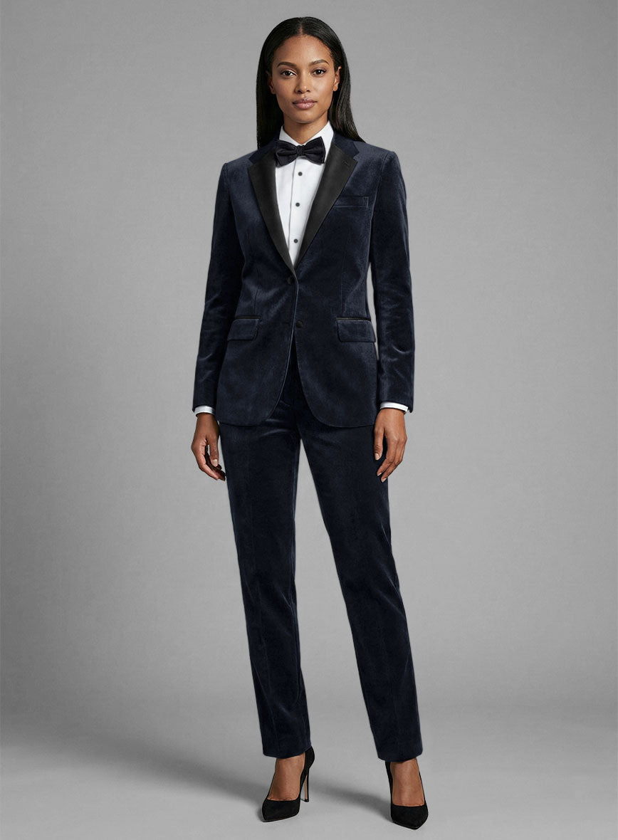 Women's Blue Velvet Tuxedo Suit - StudioSuits