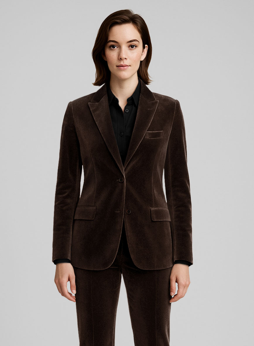 Women's Brown Velvet Jacket - StudioSuits