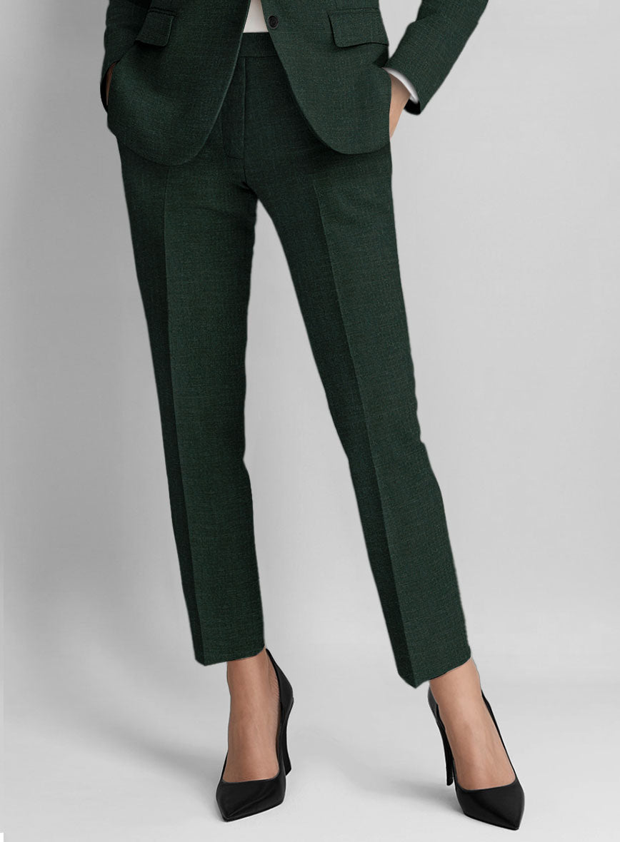Women's Dark Bottle Green Linen Pants - StudioSuits