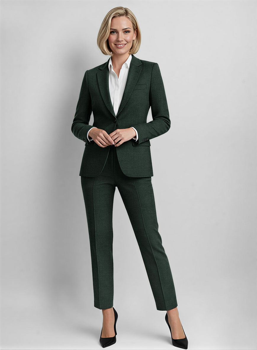 Women's Dark Bottle Green Linen Suit - StudioSuits