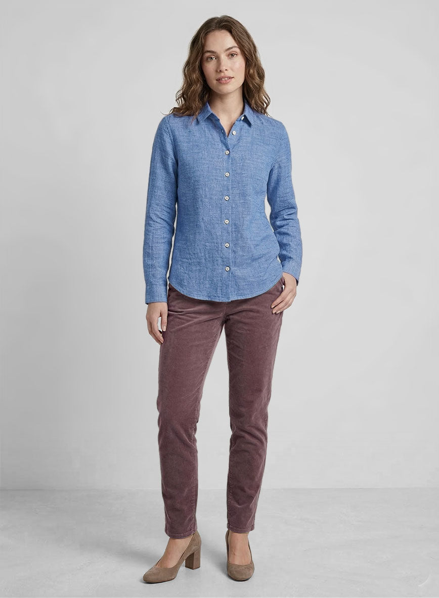 Women's European Jordy Blue Linen Shirt - StudioSuits
