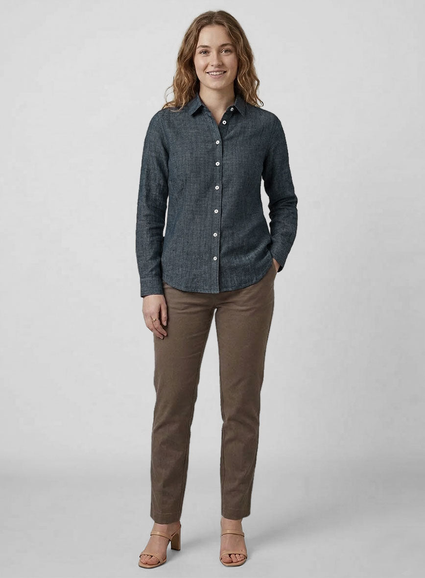 Women's European Whale Blue Linen Shirt - StudioSuits