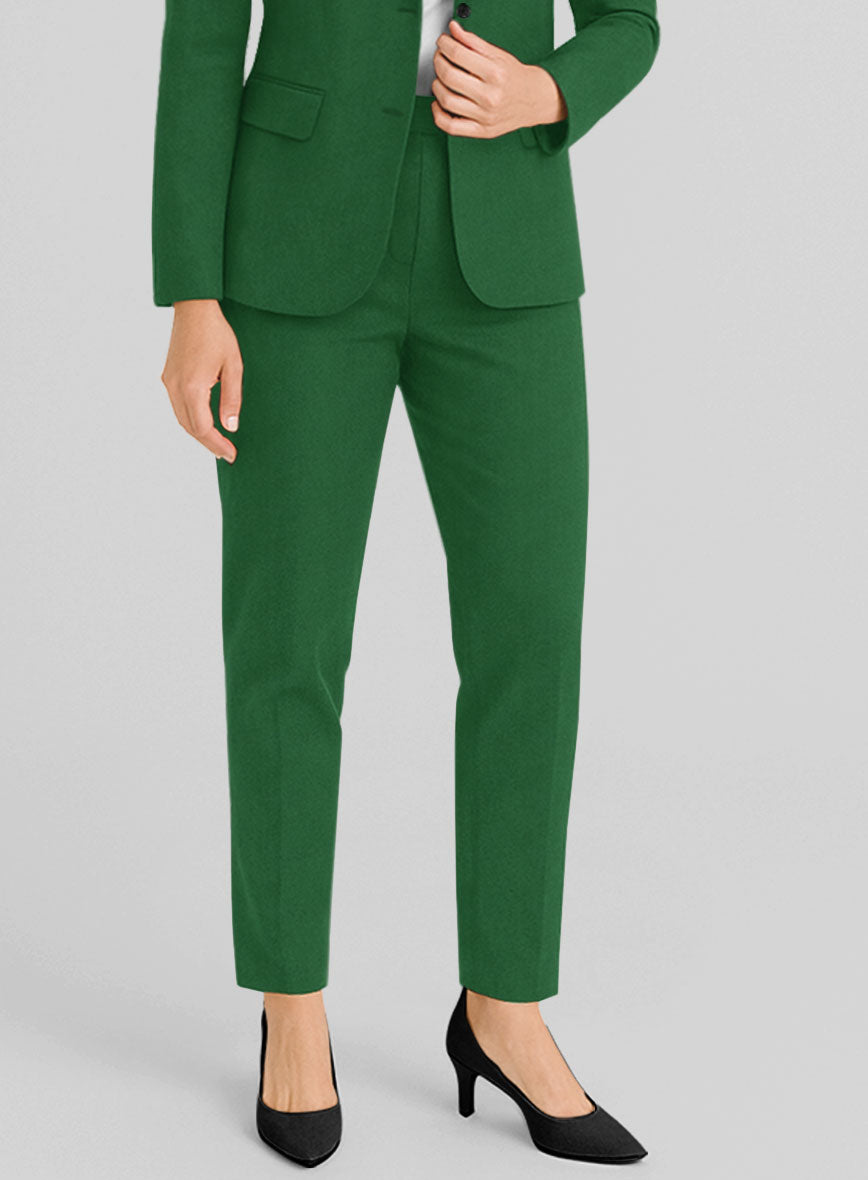 Women's Green Napoli Stretch Light Weight Cotton Pants - StudioSuits