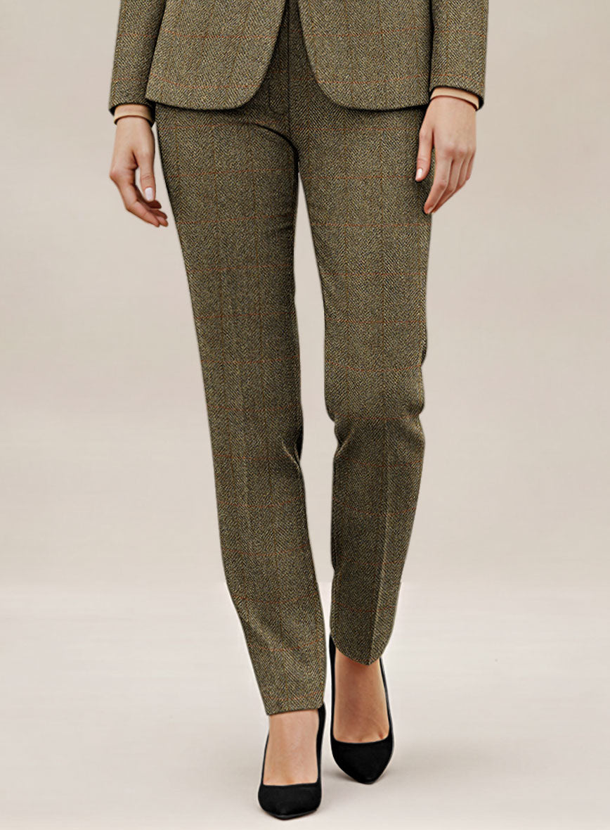 Women's Harris Tweed Country Brown Check Pants - StudioSuits