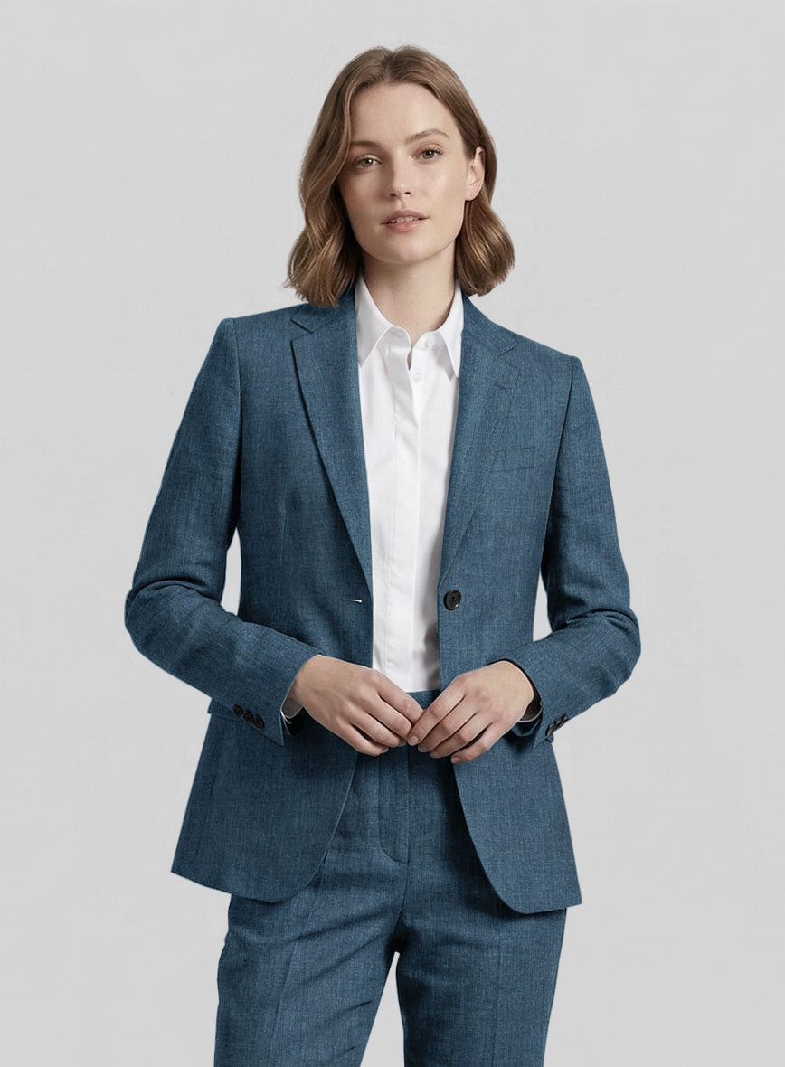 Women's Indigo Blue Linen Jacket - StudioSuits