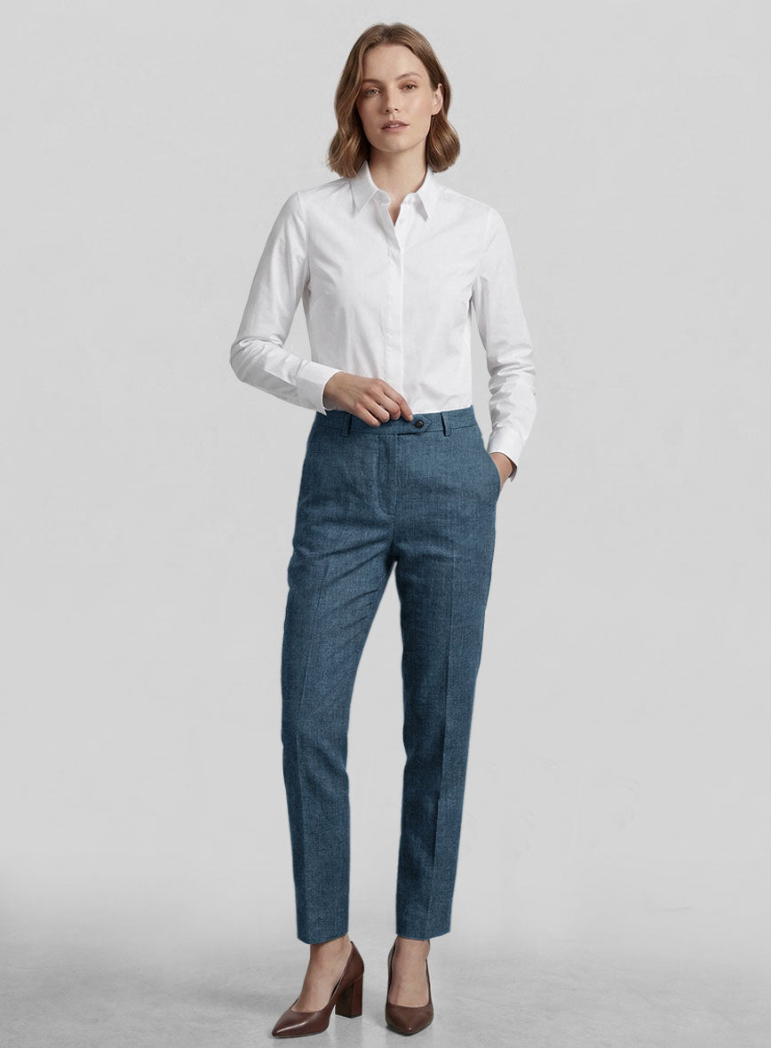 Women's Indigo Blue Linen Pants - StudioSuits
