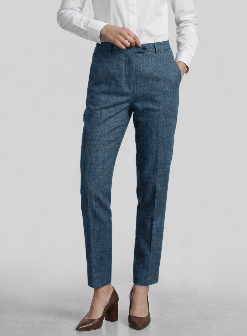 Women's Indigo Blue Linen Pants - StudioSuits