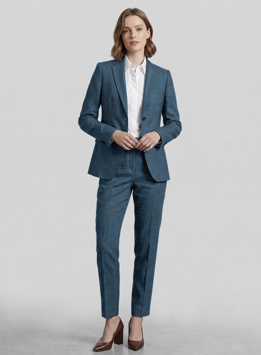 Women's Indigo Blue Linen Suit - StudioSuits
