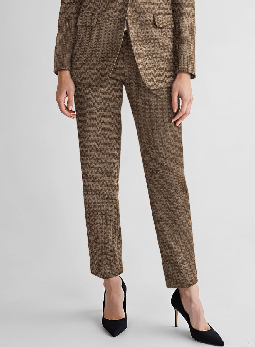 Women's Irish Brown Herringbone Tweed Pants - StudioSuits