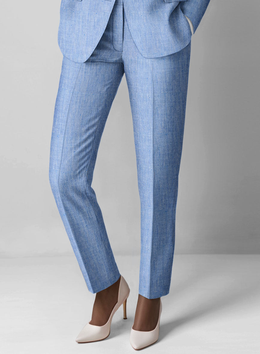 Women's Italian Nile Blue Linen Pants - StudioSuits