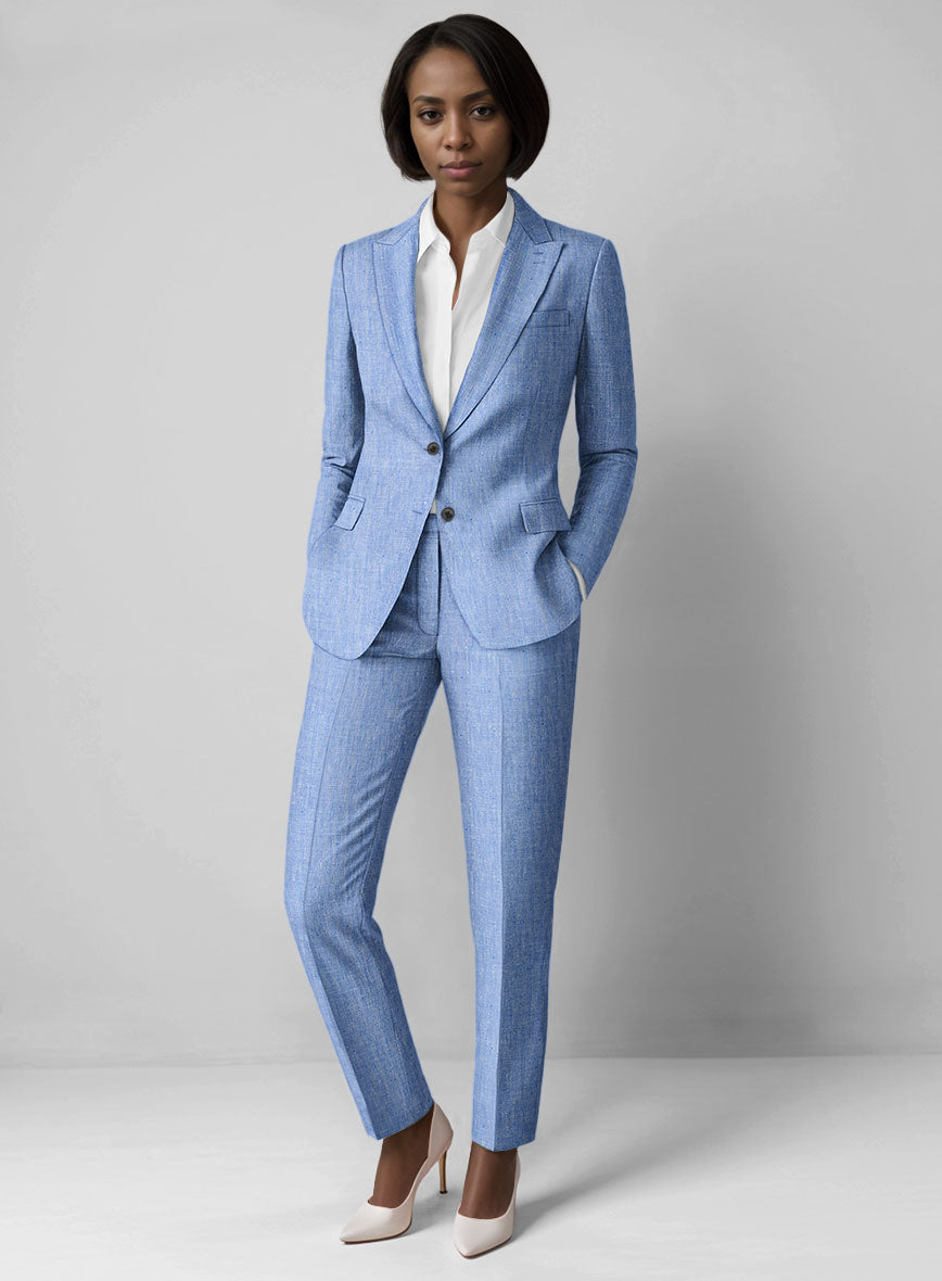 Women's Italian Nile Blue Linen Suit - StudioSuits