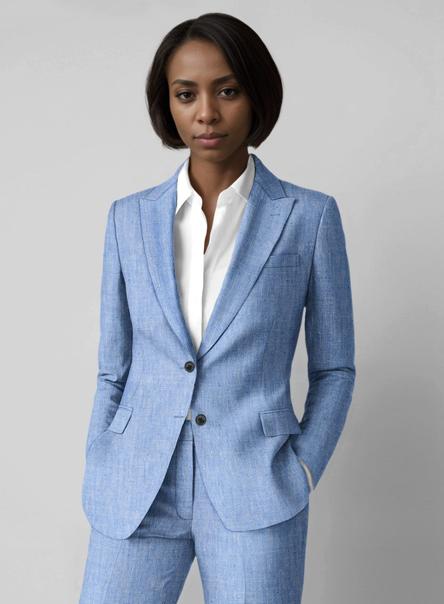 Women's Italian Nile Blue Linen Suit - StudioSuits
