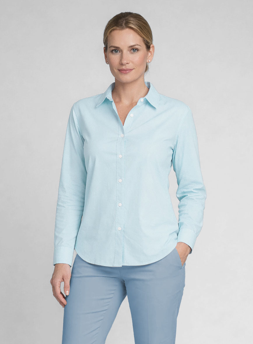 Womens Light Blue Stretch Poplene Shirt - StudioSuits