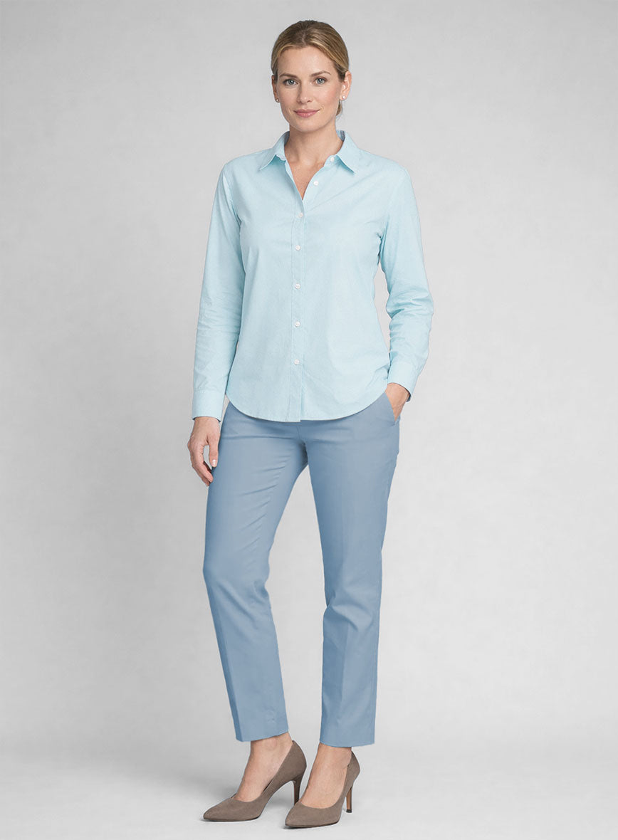 Womens Light Blue Stretch Poplene Shirt - StudioSuits