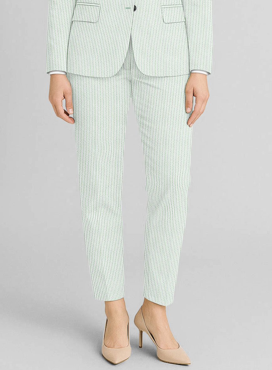 Women's Light Green Seersucker Pants - StudioSuits
