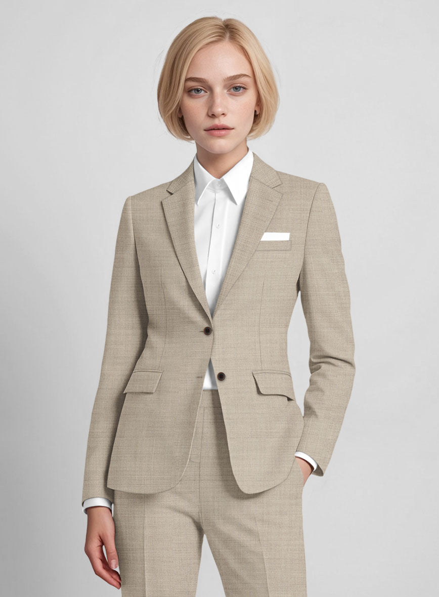 Women's Melange Khaki Wool Suit - StudioSuits