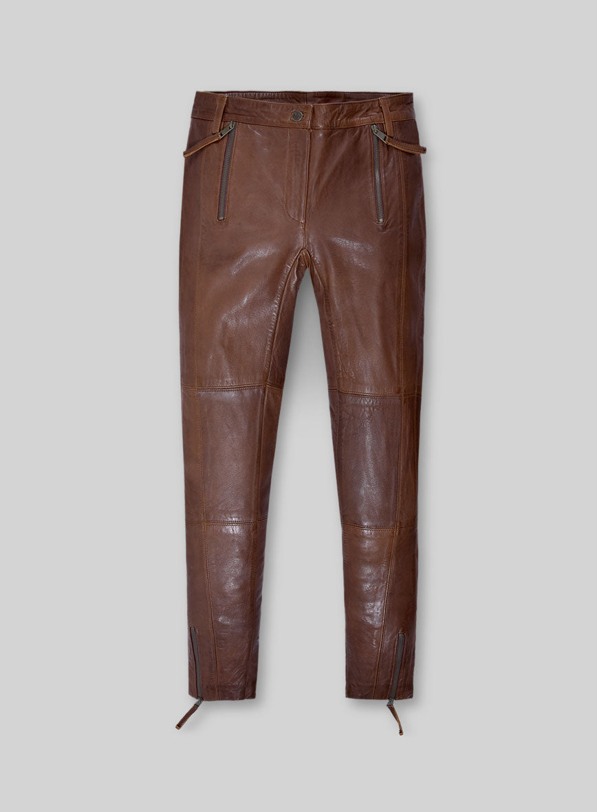 Women's Mocha Rider Leather Jeans - StudioSuits