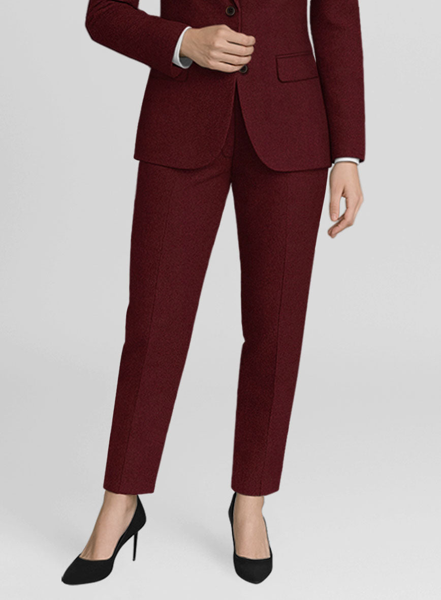 Women's Naples Dark Scarlet Tweed Pants - StudioSuits