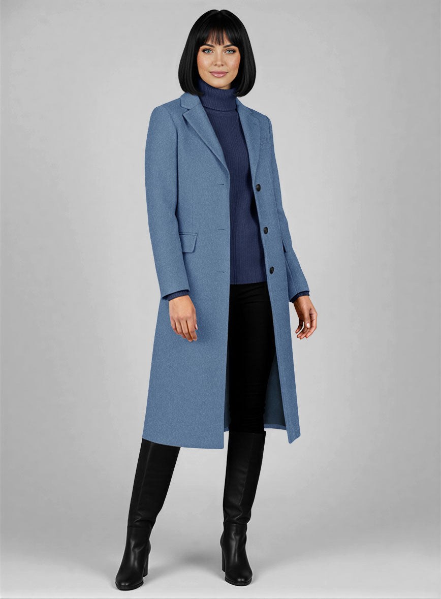 Women's Naples Retro Blue Tweed Overcoat - StudioSuits