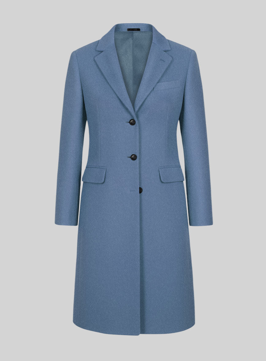 Women's Naples Retro Blue Tweed Overcoat - StudioSuits