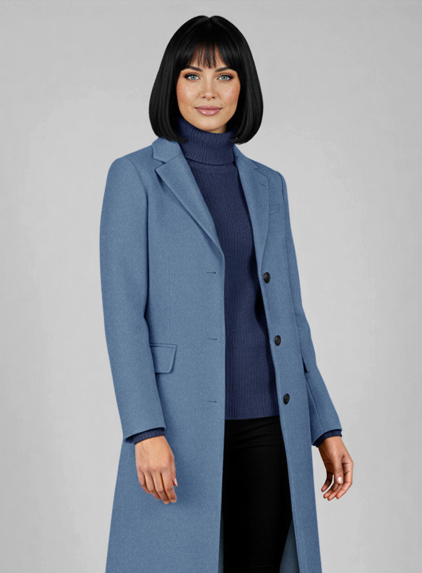 Women's Naples Retro Blue Tweed Overcoat - StudioSuits