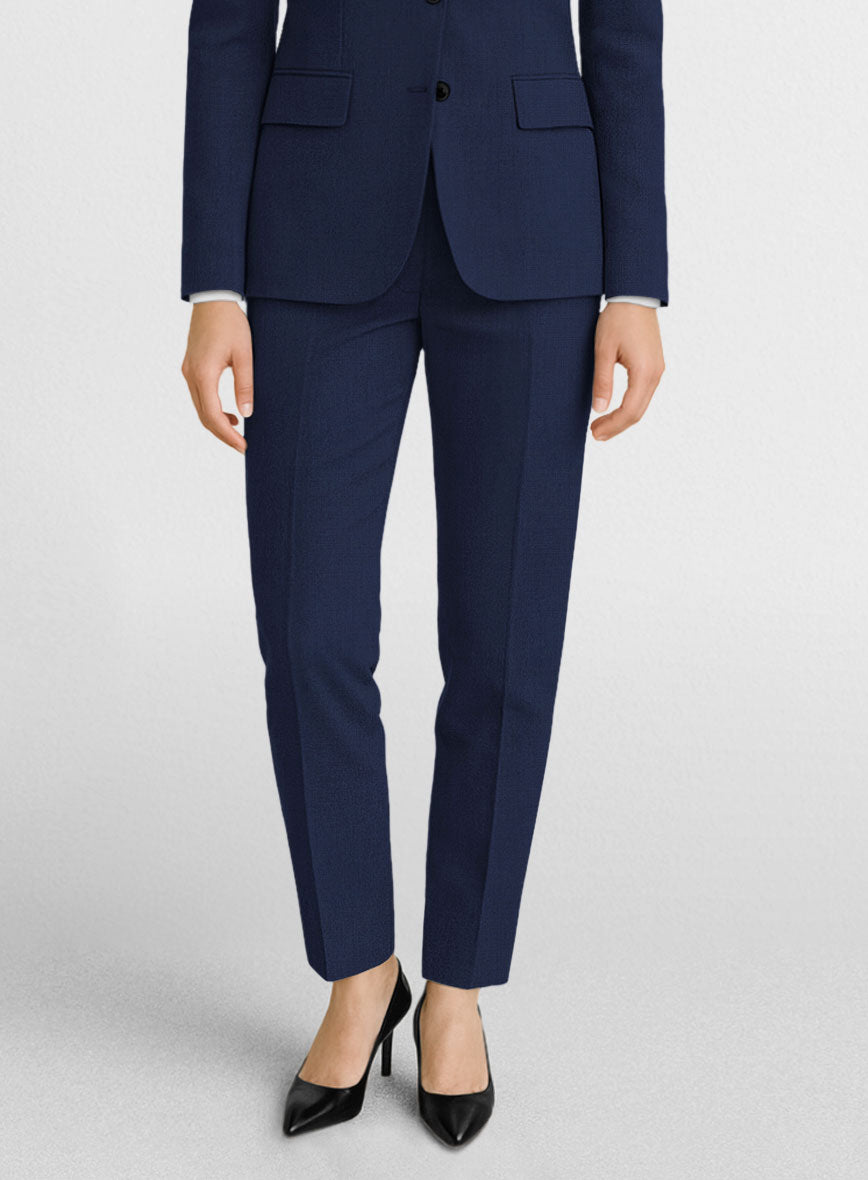 Women's Bottle Blue Wool Pants - StudioSuits