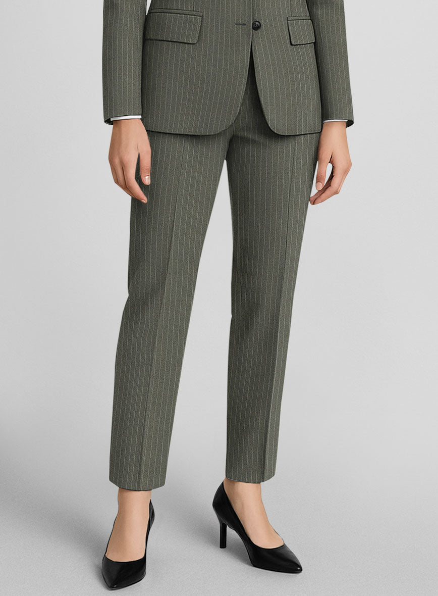 Women's Olive Green Pinstripe Pants - StudioSuits