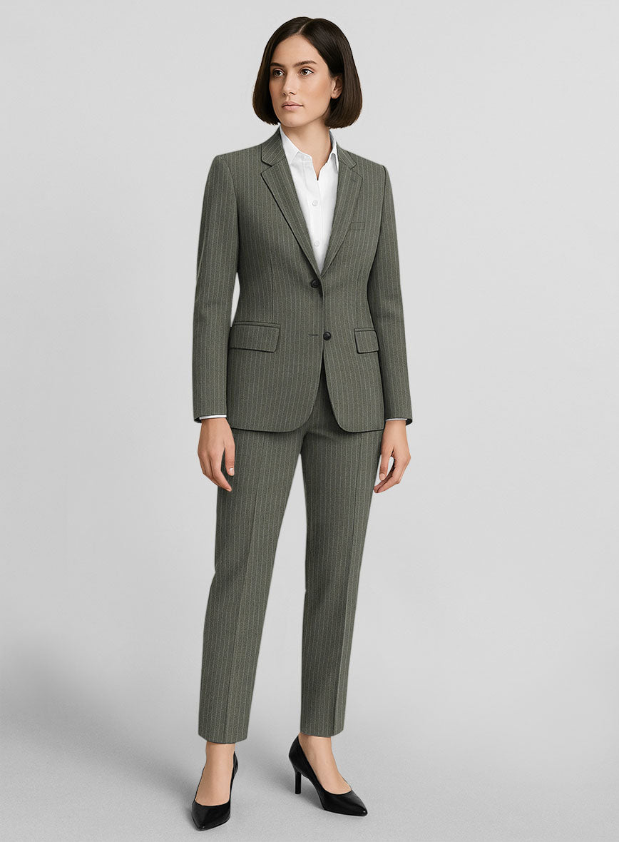 Women's Olive Green Pinstripe Suit - StudioSuits