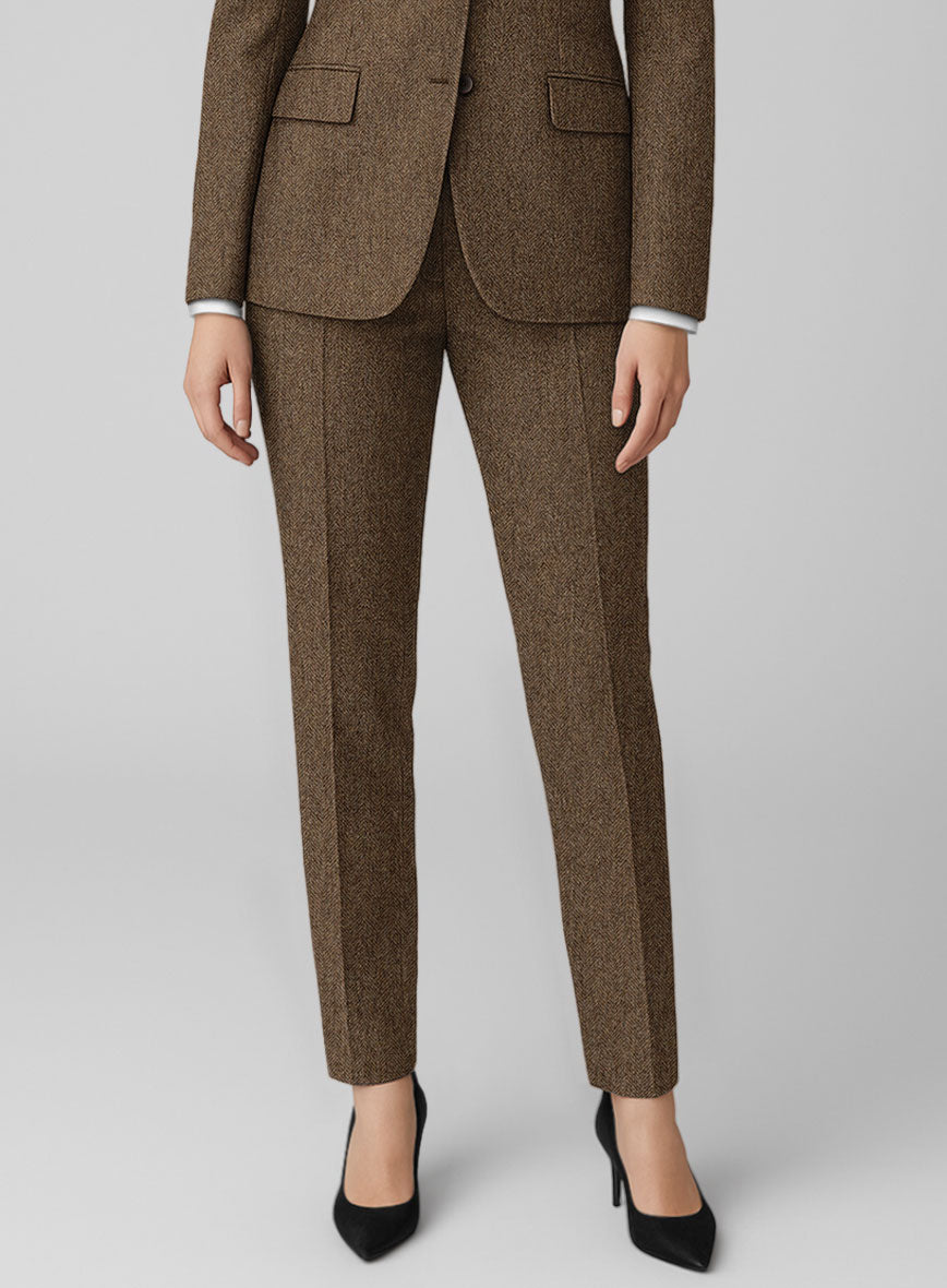 Women's Rust Herringbone Tweed Pants - StudioSuits