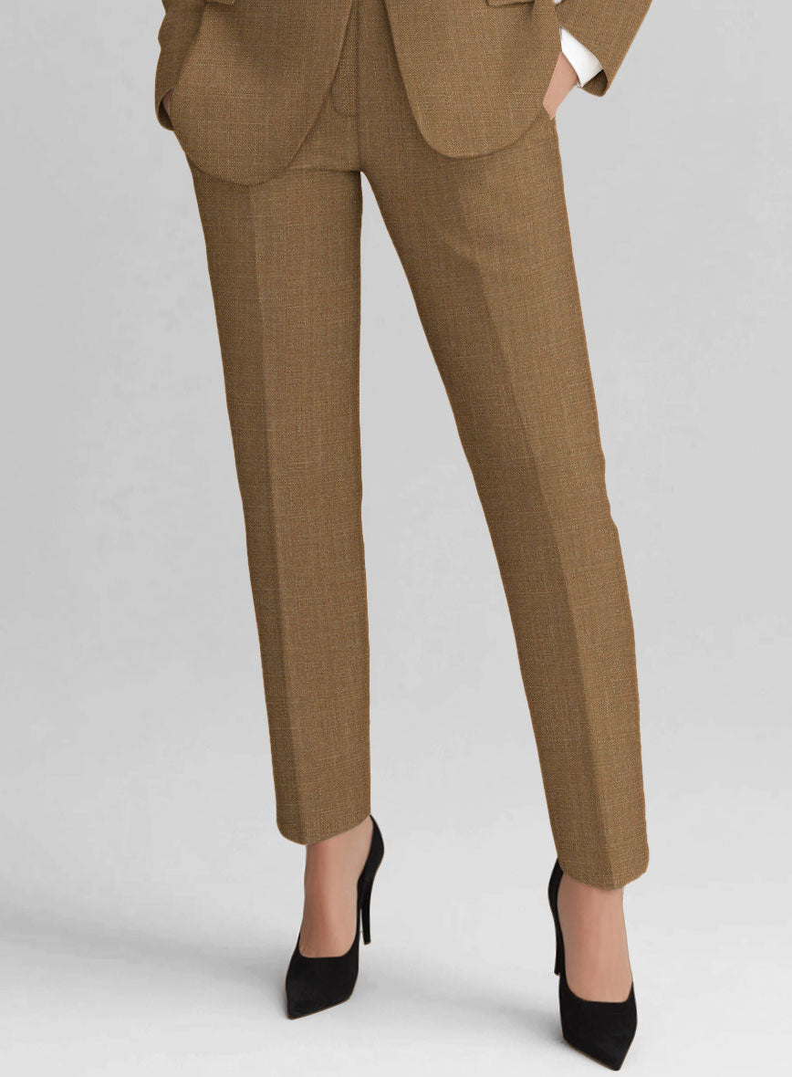 Women's Sepia Brown Pure Linen Pants - StudioSuits