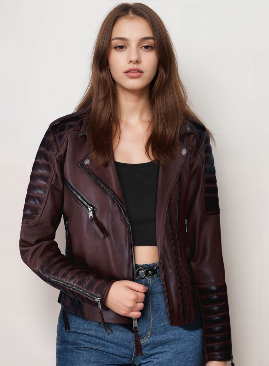 Women's Valencia Burnt Wine Leather Jacket - StudioSuits
