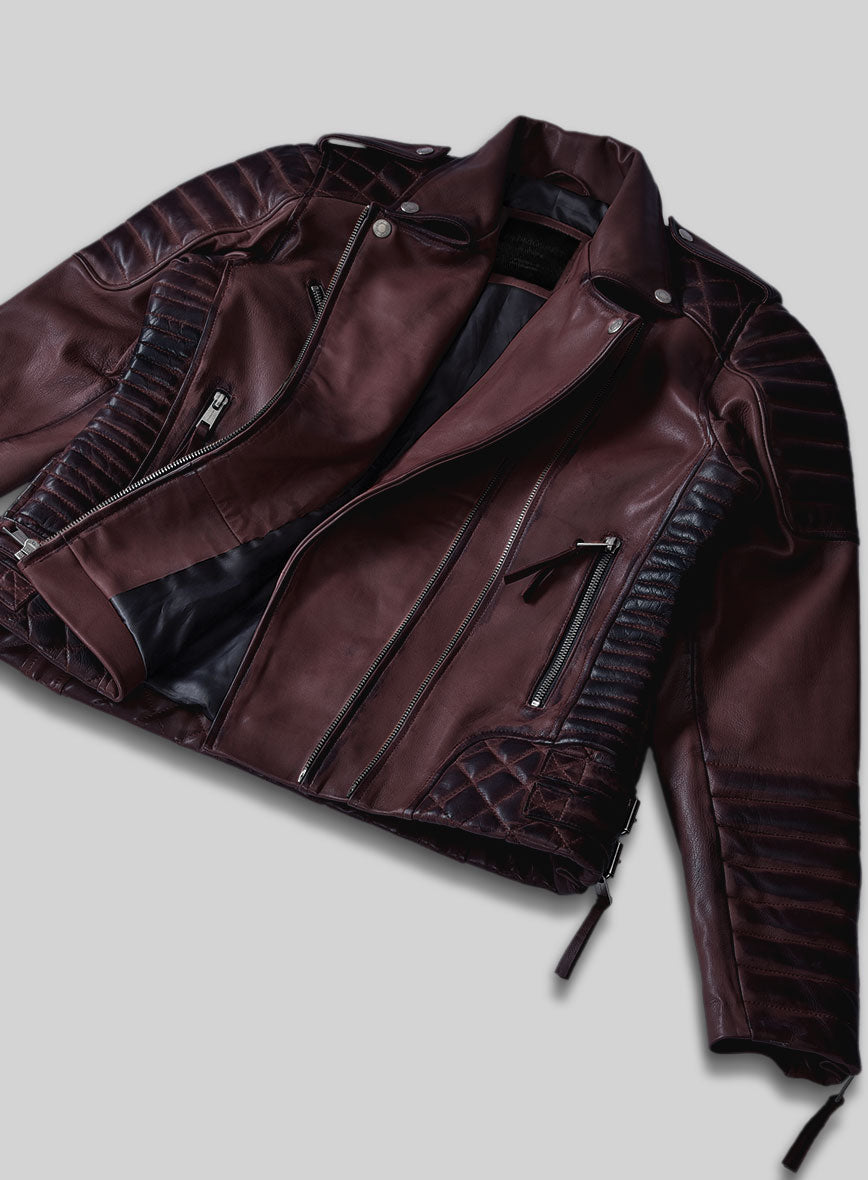 Women's Valencia Burnt Wine Leather Jacket - StudioSuits