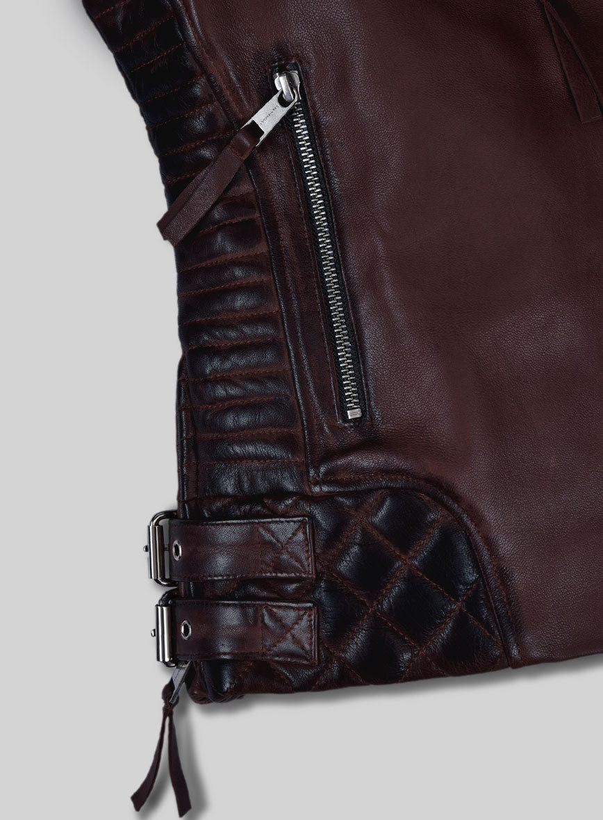 Women's Valencia Burnt Wine Leather Jacket - StudioSuits