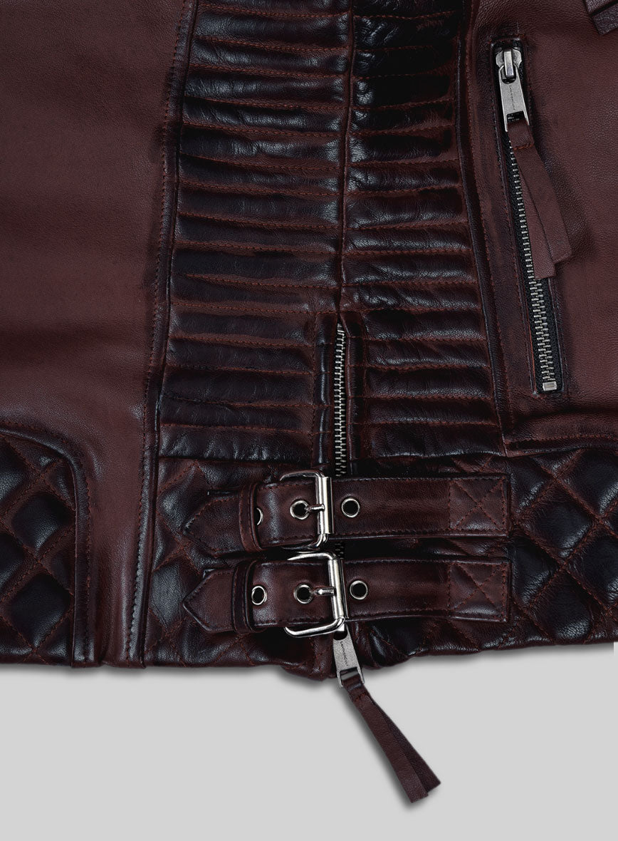 Women's Valencia Burnt Wine Leather Jacket - StudioSuits
