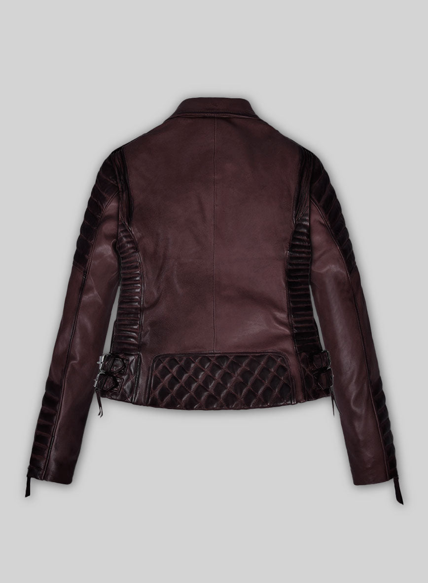 Women's Valencia Burnt Wine Leather Jacket - StudioSuits