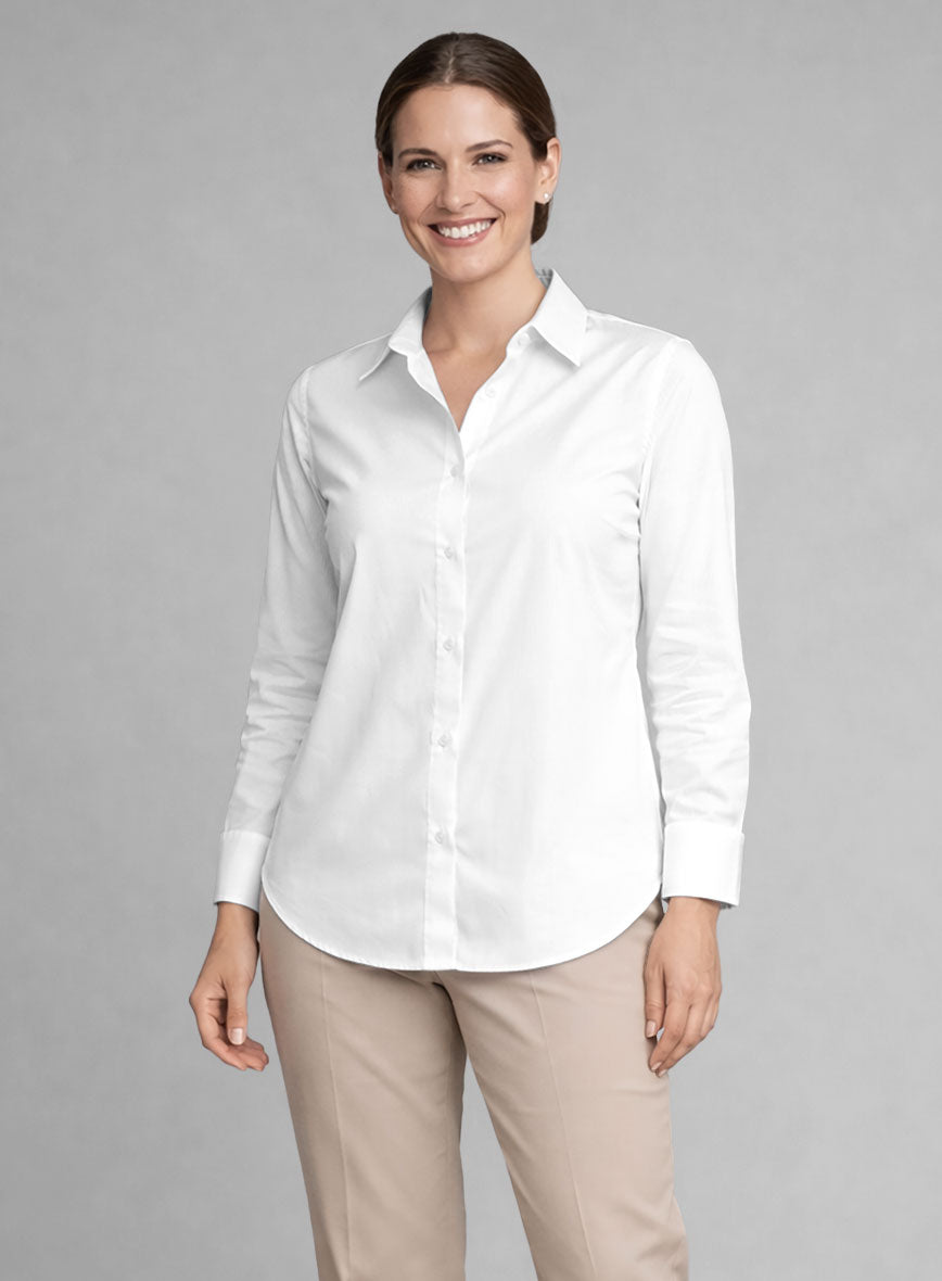 Women's White Stretch Poplene Shirt - StudioSuits