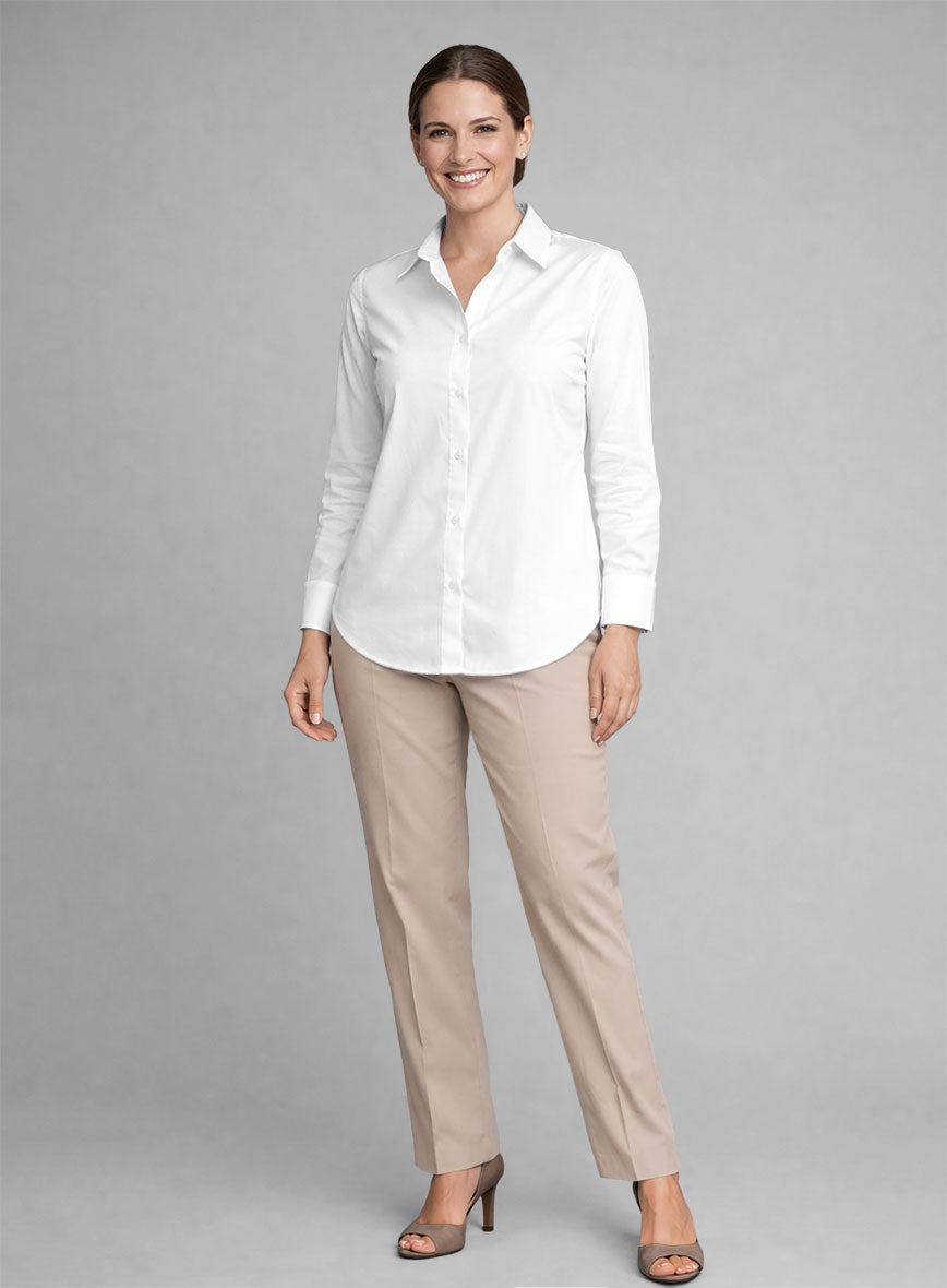Women's White Stretch Poplene Shirt - StudioSuits