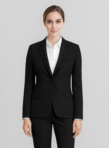 Women's Windsor Black Stripe Wool Suit - StudioSuits