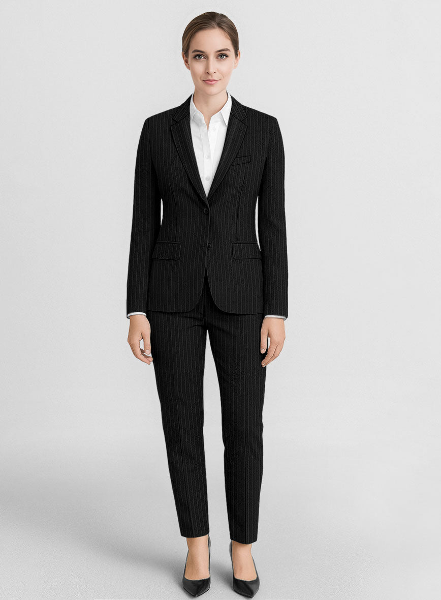 Women's Windsor Black Stripe Wool Suit - StudioSuits