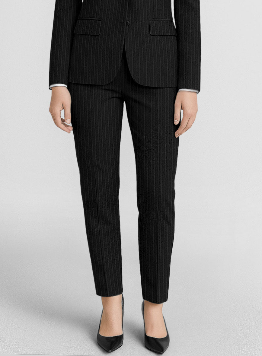 Women's Windsor Black Stripe Wool Pants - StudioSuits