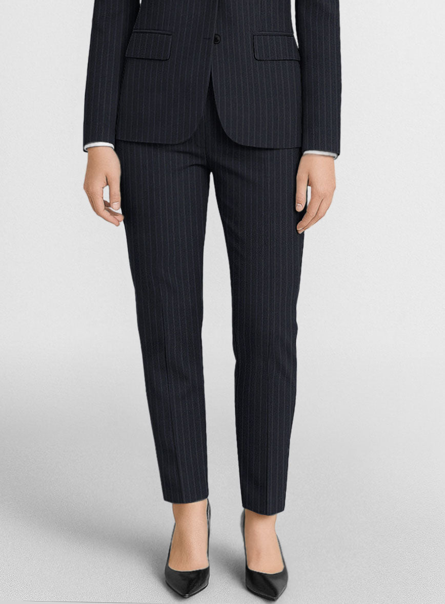 Women's Windsor Blue Stripe Wool Pants - StudioSuits