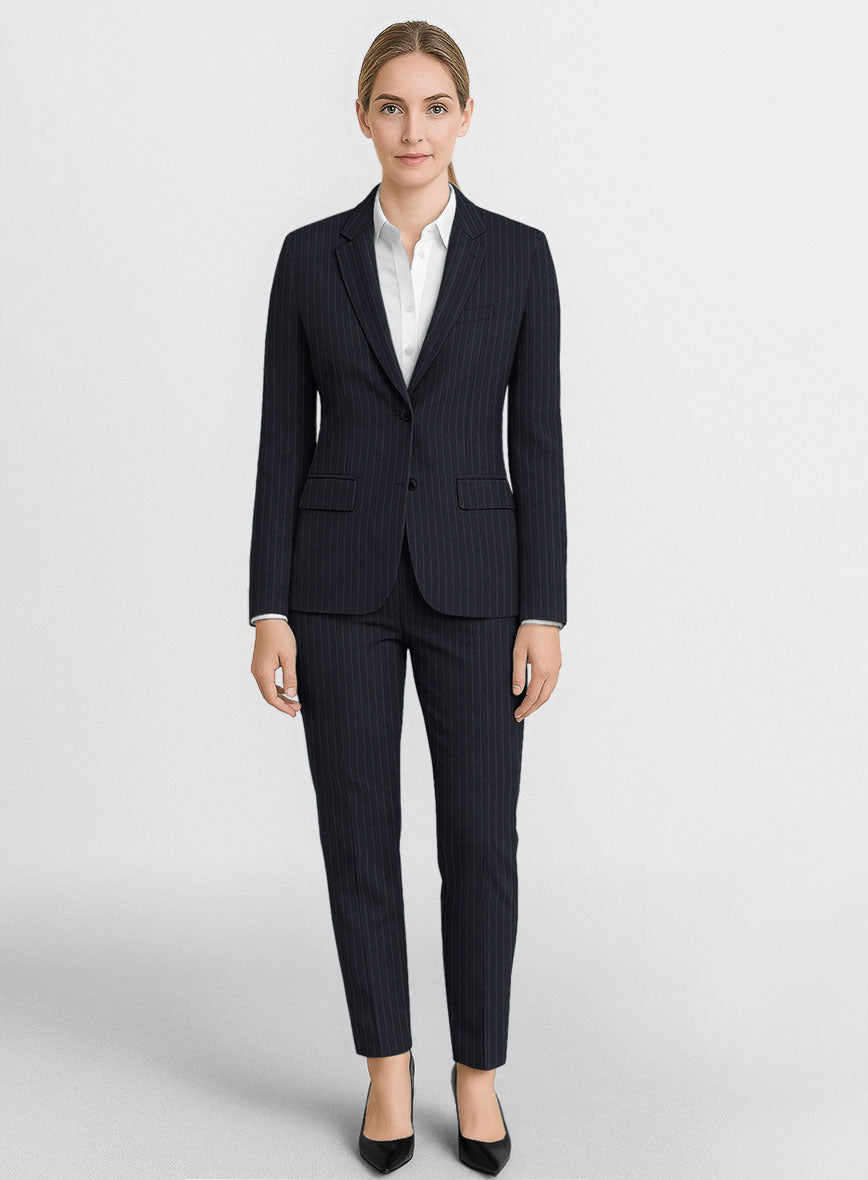 Women's Windsor Blue Stripe Wool Suit - StudioSuits