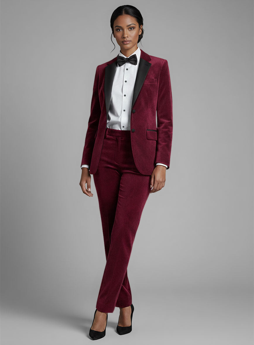 Women's Wine Velvet Tuxedo Suit - StudioSuits