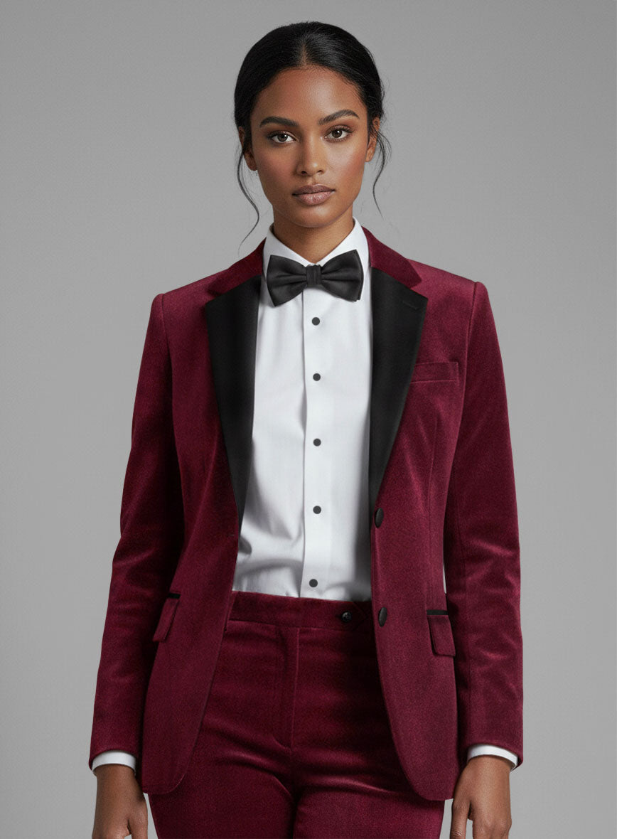 Women's Wine Velvet Tuxedo Suit - StudioSuits