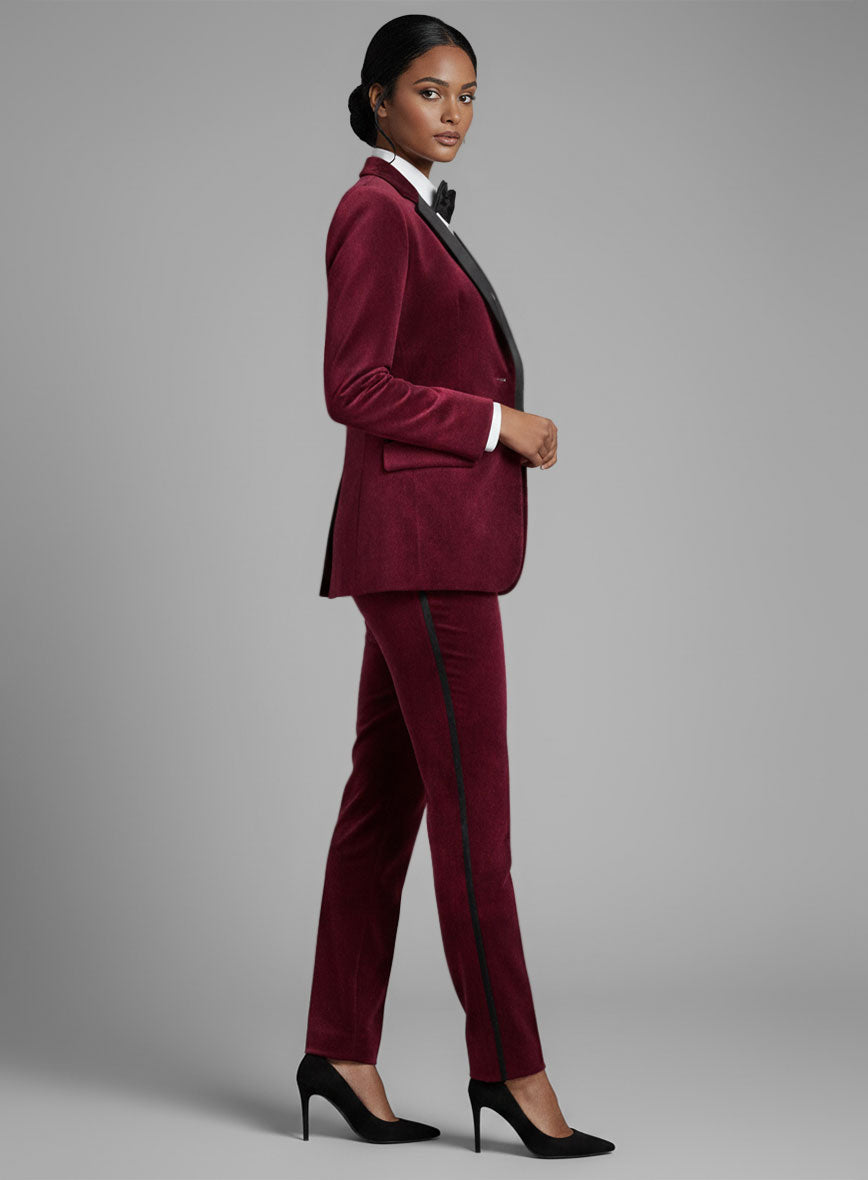 Women's Wine Velvet Tuxedo Suit - StudioSuits