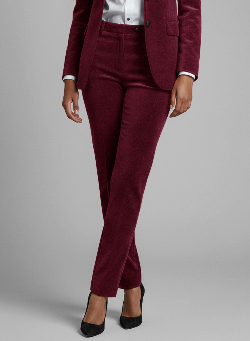 Women's Wine Velvet Tuxedo Suit - StudioSuits